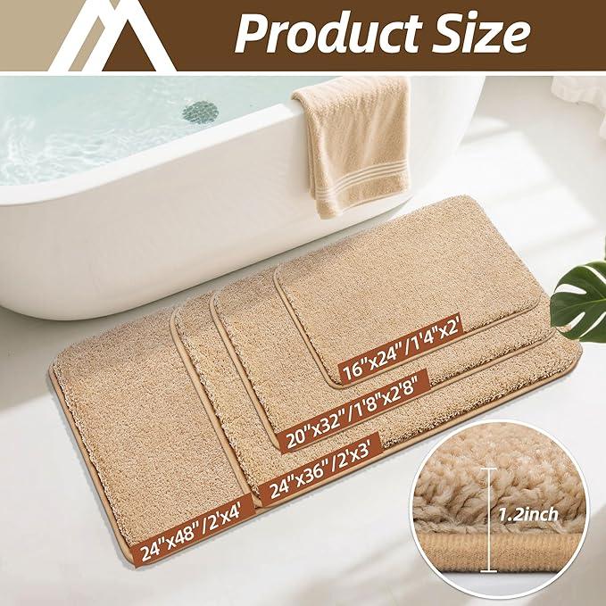 COSY HOMEER Extra Thick Bath Rugs for Bathroom - Anti-Slip Bath Mats Soft Plush Yarn Shaggy 100% Strong Mirco Polyeste Mat Living Room Bedroom Mat Floor Water Absorbent(Beige,16x24 - Inches) - ModernBath