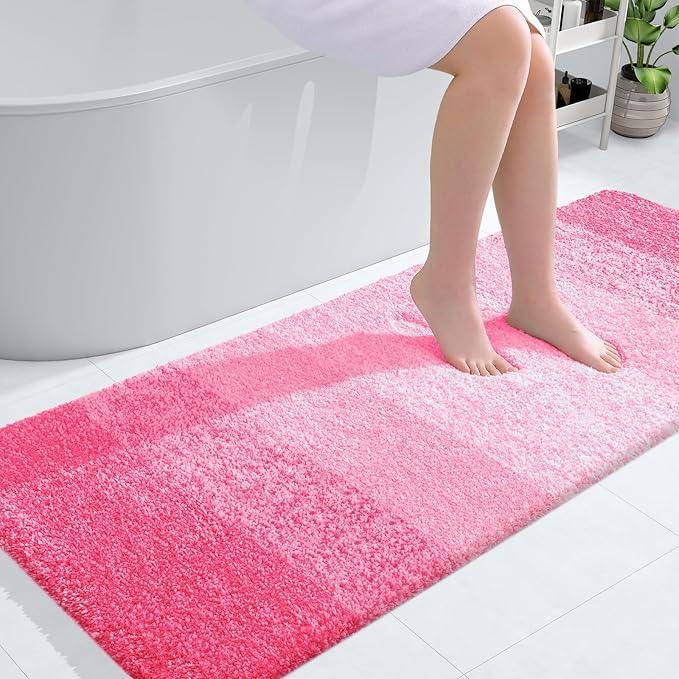 OLANLY Bathroom Runner Rugs 54x24, Extra Soft Absorbent Microfiber Bath Rugs, Rubber Backing, Quick Dry, Machine Washable Bath Mats for Bathroom Floor, Tub and Shower, Home Decor Accessories, Pink - ModernBath
