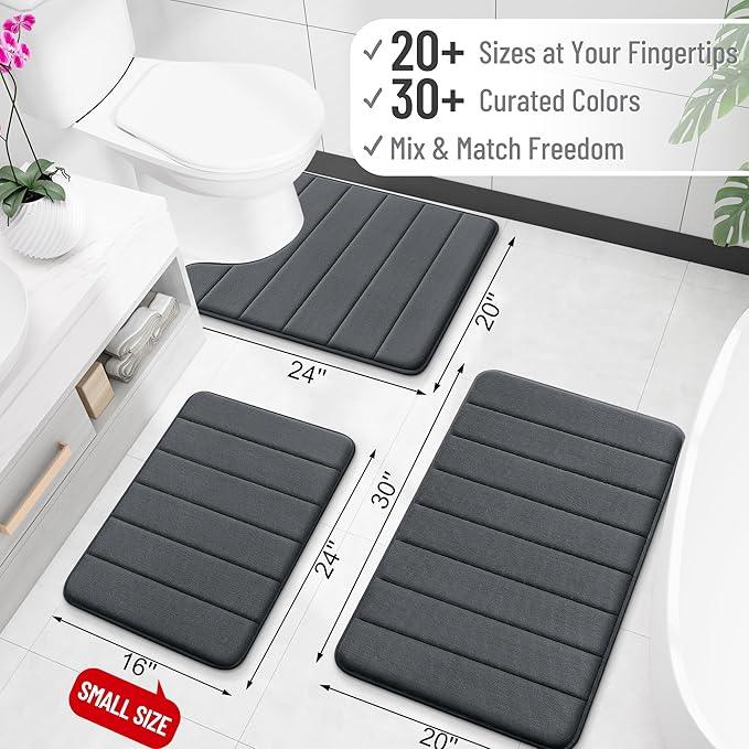 OLANLY Memory Foam Long Bathroom Rugs Runner 70x24, Super Soft Absorbent Bath Mat, Quick Dry, Machine Washable Shower Floor Rugs, Bathmat Carpet, Bathroom Home Decor Accessories, Dark Gray - ModernBath