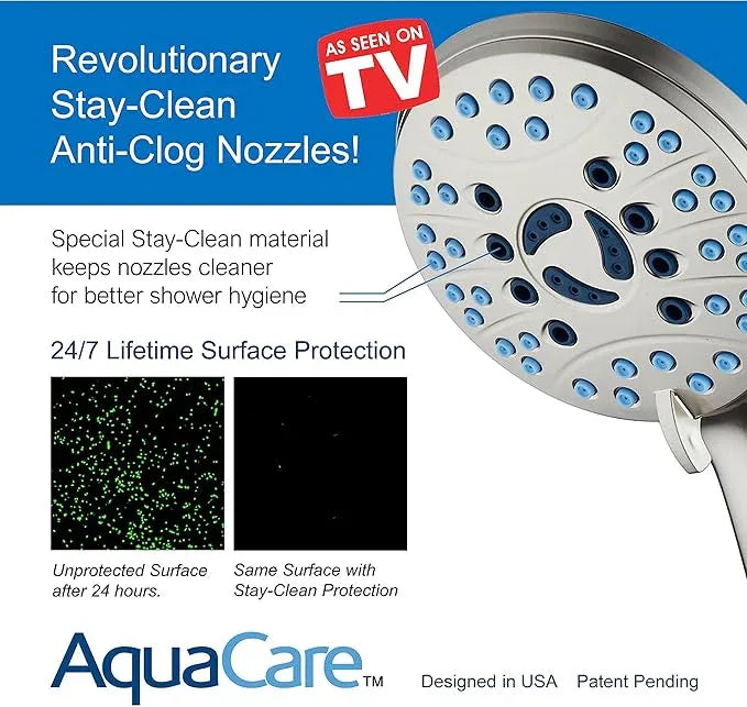 Hotel Spa AquaCare High Pressure 8-mode Handheld Shower Head - Anti-clog Nozzles, Built-in Power Wash to Clean Tub, Tile & Pets, Extra Long 6 ft. Hose, Wall & Overhead Brackets - 1.8 GPM - ModernBath