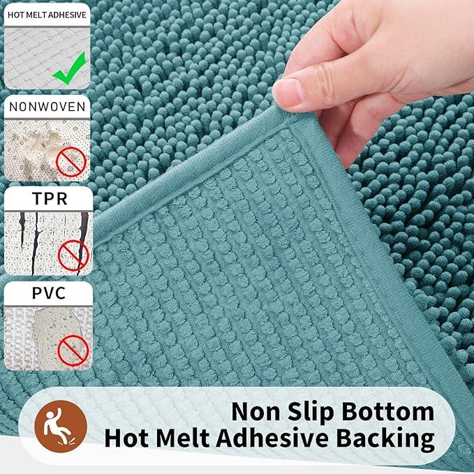 Yimobra Toilet Rugs U Shaped Washable - 24"x20" Non Slip Plush Contour Bath Rugs for Toilet - Super Soft Absorbent Quick Dry Toilet Mats for Bathroom,Teal Blue - ModernBath