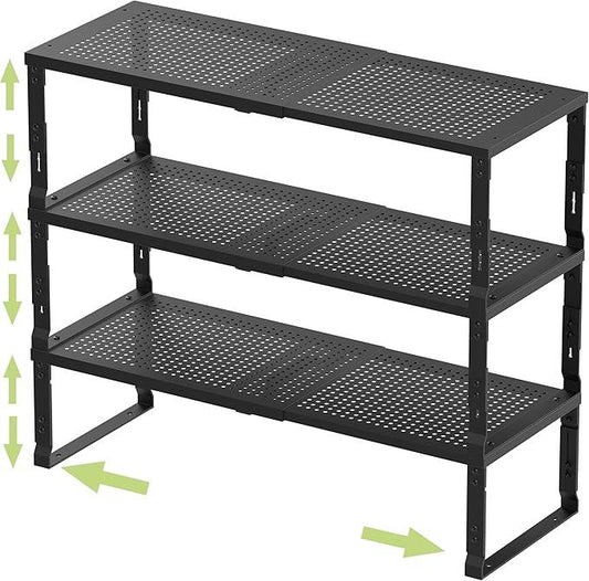 Jojocross Adjustable Expanable Stackable Spice Rack Shelf Pantry Storage Organizer for Kitchen Cabinet,Countertop,Bathroom and More.Space is no Longer Limited(3Packs/Black/Medium) - ModernBath