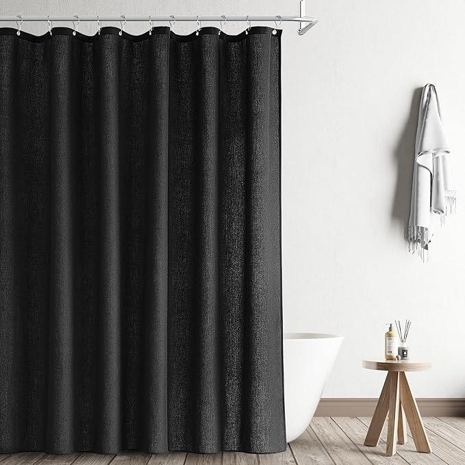 Naturoom Black Linen Shower Curtain Liner Neutral Weighted Cloth Fabric Textured Beige Farmhouse Rustic Burlap Country Style Shower Curtains for Bathroom,Black,72x84 Inches Length - ModernBath