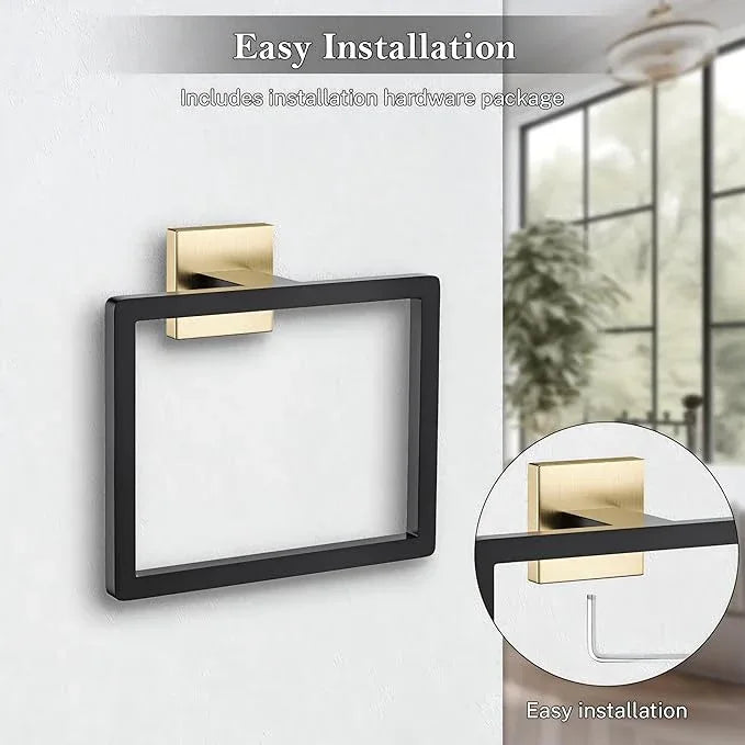 2-Piece Black Gold Towel Ring,Hand Towel Holder,Modern Towel Holder Stainless Steel Towel Rack Wall-Mounted Bathroom Towel Ring - ModernBath