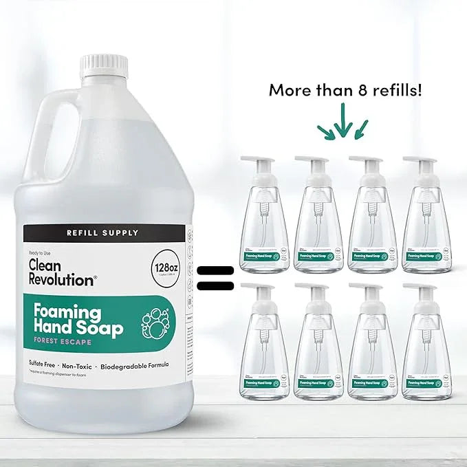 Clean Revolution Foaming Hand Soap Refill Supply Container, Ready to Use Formula, Gluten Free,Forest Escape Fragrance, 128 Fl. Oz, 4 Pack - ModernBath