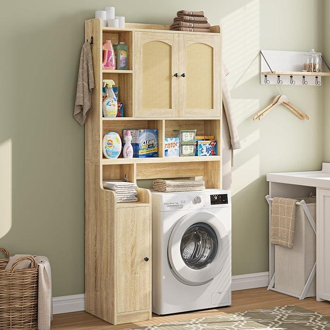 Itaar Over The Toilet Storage Cabinet, Farmhouse Rattan Bathroom Cabinet, Over Toilet Bathroom Organizer with Rattan Barn Doors & Toilet Paper Holder Stand, for Restroom, Laundry - ModernBath