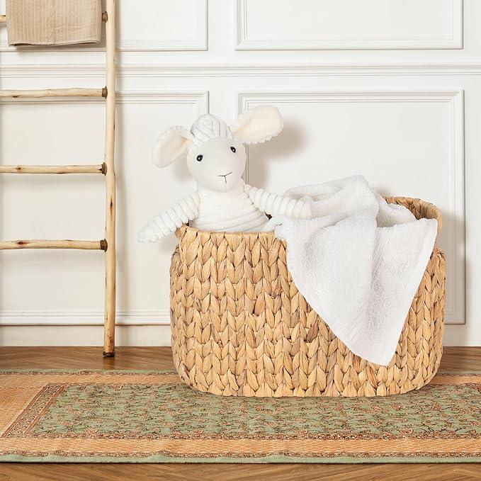 Toilet Paper Storage Holder with Built-in Handles, Water Hyacinth Toilet Papers Holder for up to 6 Mega Rolls, Wicker Toilets Paper Baskets, Decor Bathroom Storage Basket for Countertops,Shelves - ModernBath