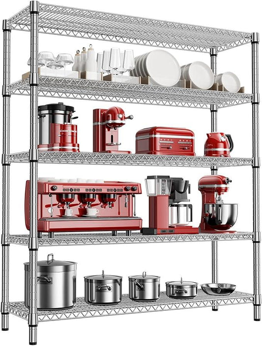 2200 Lbs 5 Tier Storage Rack Metal Wire Shelving Unit, Storage Standing Shelf Organizer for Laundry Bathroom Kitchen Pantry Closet Garage, Chrome 17.7" D x 59.1" W x 70.4" H - ModernBath