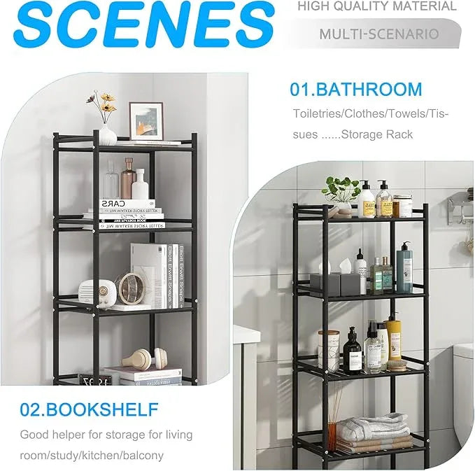4 Tier Bathroom Storage Open Shelf Unit, Free-Standing Metal Corner Rack Shelving for Kitchen, Living Room, Hallway (Black, Wider 4 Tier) - ModernBath