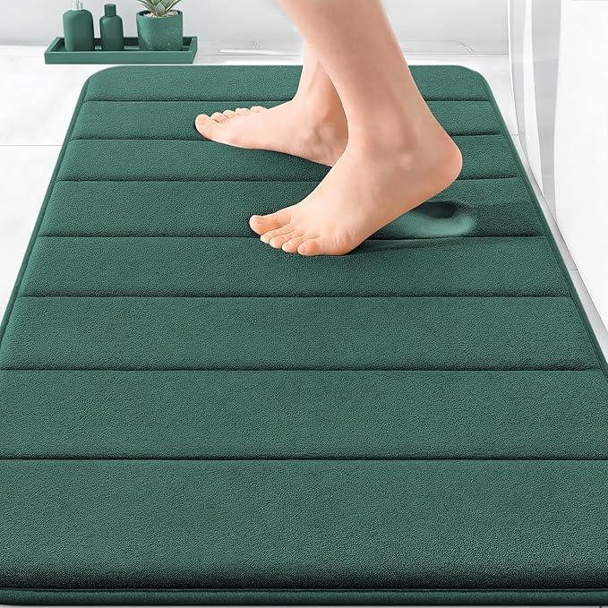OLANLY Memory Foam Bath Mat 30x20, Super Soft Absorbent Bathroom Rugs, Quick Dry, Machine Washable Shower Floor Rugs, Bathmat Carpet, Bathroom Home Decor Accessories, Blackish Green - ModernBath