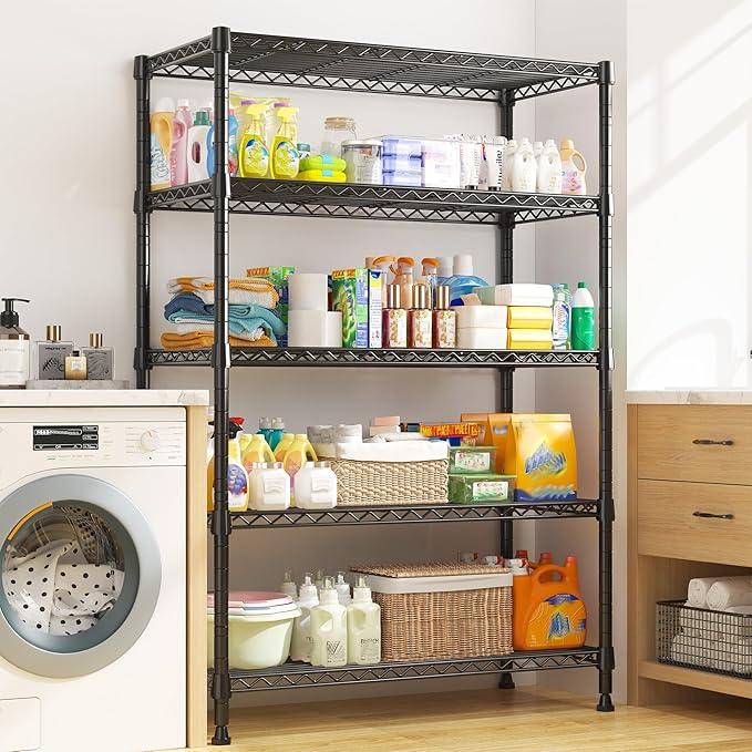 REIBII Storage Shelves, 5-Tire Wire Shelving Load 1000LBS Metal Shelves for Storage Adjustable Garage Shelving Unit Wire Shelf Rack Kitchen Storage Rack Pantry Shelves 31.5''W x 15.7'' D x 71''H - ModernBath