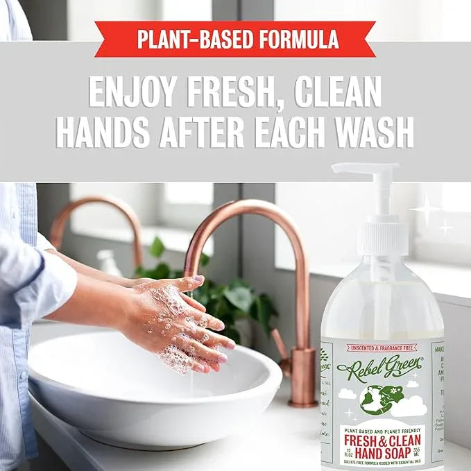 Rebel Green Fresh & Clean Hand Soap - Natural Liquid Hand Soap for Bathroom & Kitchen - Unscented, 12 Fl oz, Pack of 2 - ModernBath