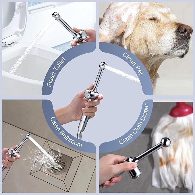 SonTiy Handheld Bidet Sprayer for Toilet, Adjustable Water Pressure Control Cloth Diaper Sprayer with Bidet Hose, Brass Hand Held Bidet Attachment Jet Spray for Toilet with Backflow Preventer, Chrome - ModernBath