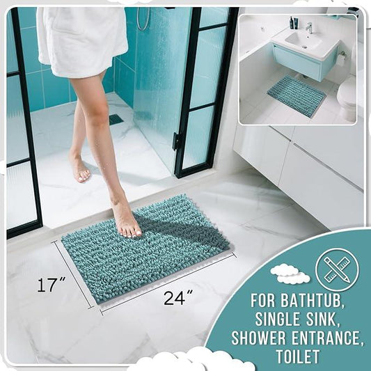 Yimobra Bathroom Rugs Non Slip Washable 24x17 Inch - Ultra Soft Absorbent Chenille Bath Mat, Quick Dry Shaggy Floor Carpet for Tub Shower, Teal Blue Home Decor Accessories - ModernBath