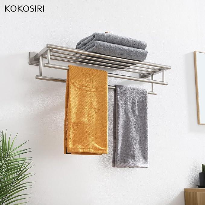 KOKOSIRI 24 Inch Towel Shelf with Double Towel Bars Bathroom Towel Rack Towel Holder Wall Mounted SUS 304 Stainless Steel, Brushed Nickel, B6005BR-L24 - ModernBath