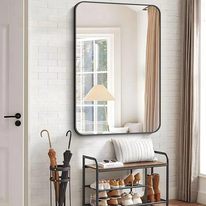 CIVENO Bathroom Mirror, 55 x 36 inch Black Rectangle Wall Mirror, Metal Frame Rounded Corner Vanity Mirror, Large Wall Mounted Mirrors for Over Sink Bedroom Living Room Horizontal Or Vertical Mounting - ModernBath