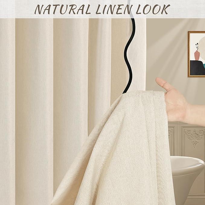 WONICY Beige Scalloped Shower Curtain with Black Border - Heavy Duty Polyester Shower Curtains for Bathroom, Waterproof & Washable, 72x72 Inches with 12 Hooks - ModernBath