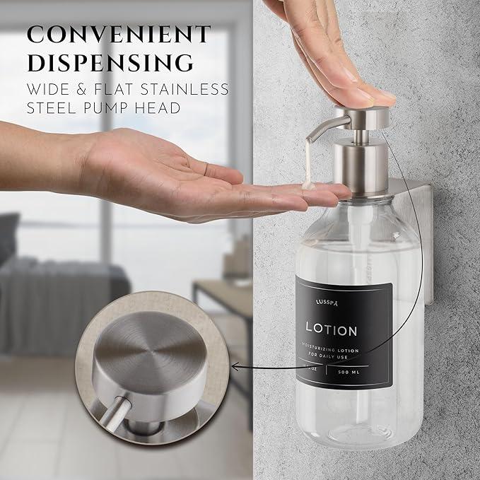 Shampoo & Conditioner Dispenser - Shower Soap Dispenser Wall Mounted - Set of 3 16.9 Oz Plastic Bottles with Pump & Holder - Shampoo Dispenser - Shower Dispenser Chamber No Drill (3 X Clear/Silver) - ModernBath