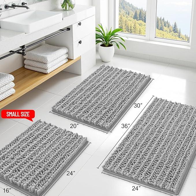 Smiry Bathroom Rugs Mat 47x17, Extra Soft Absorbent Chenille Bath Rugs, Non Slip Rubber Backing Machine Washable Quick Dry Bath Mats for Bathroom Floor, Tub, Shower, Home Decor Accessories, Light Grey - ModernBath