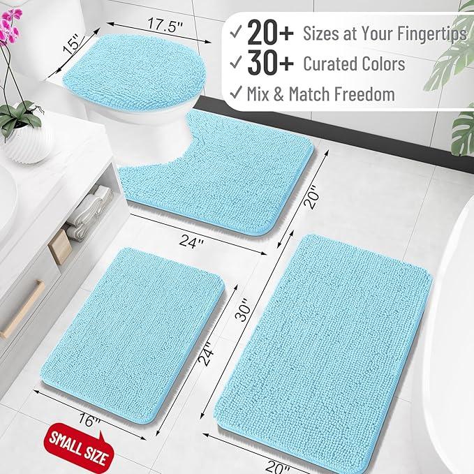 OLANLY Toilet Rugs U-Shaped 24x20, Extra Soft Absorbent Chenille Contour Bathroom Rugs for Toilet, Dry Quickly, Machine Washable, Non-Slip Bath Mat, Sky Blue - ModernBath