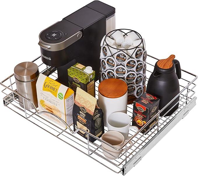 HOLDN’ STORAGE Heavy-Duty Premium Collection Pull Out Cabinet Organizer, Cabinet Drawer Slide Outs, Lifetime Limited Warranty - Basket Size 24" W x 21" D x 5" H, Anti-Rust Chrome Finish - ModernBath