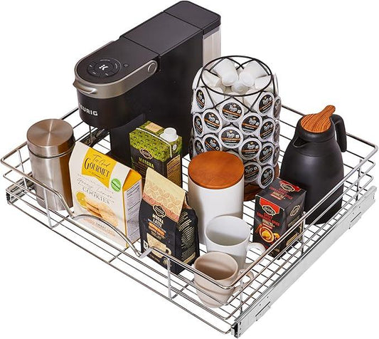 HOLDN’ STORAGE Heavy-Duty Premium Collection Pull Out Cabinet Organizer, Cabinet Drawer Slide Outs, Lifetime Limited Warranty - Basket Size 24" W x 21" D x 5" H, Anti-Rust Chrome Finish - ModernBath