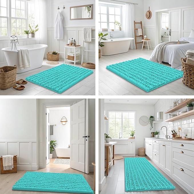 Smiry Bathroom Rugs Mat 44x24, Extra Soft Absorbent Chenille Bath Rugs, Non Slip Rubber Backing Machine Washable Quick Dry Bath Mats for Bathroom Floor, Tub, Shower, Home Decor Accessories, Turquoise - ModernBath