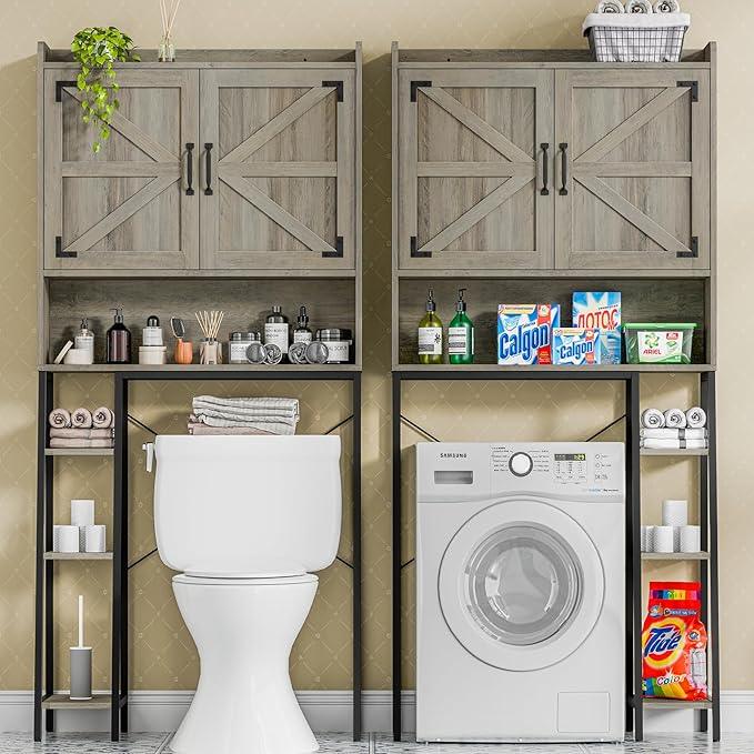 Vabches Over The Toilet Storage Cabinet, Farmhouse Storage Cabinet Over Toilet with 2 Barn Door & Toilet Paper Holder Stand，Home Space-Saving Toilet Rack, for Bathroom, Restroom, Laundry - ModernBath