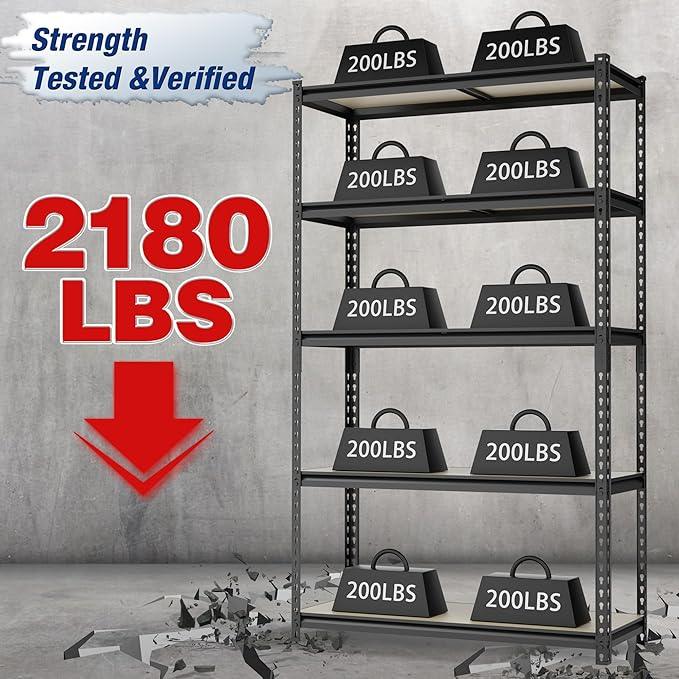 WORKPRO 5-Tier Storage Shelf, 72" H Heavy Duty Adjustable Garage Shelving Unit 2180LBS Capacity, for Basement, Kitchen, Pantry, 35.4”Wx15.7”Dx72”H, Black - ModernBath