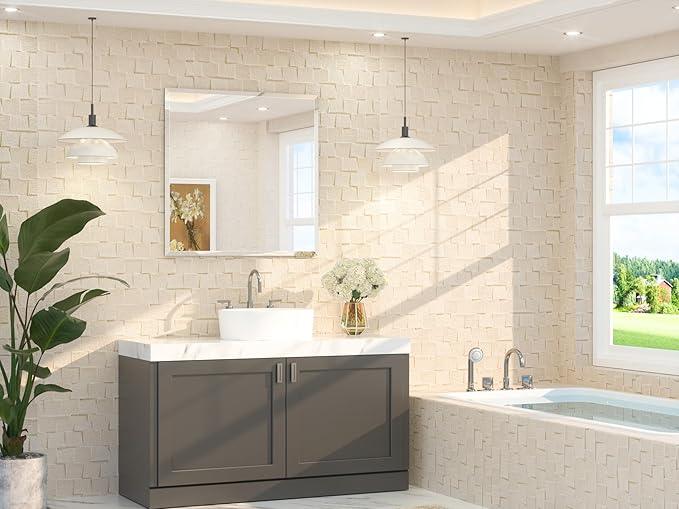 TETOTE 36" x 36" Rectangle Tempered Mirror with Frameless Beveled Edge for Vanity and Bathroom - ModernBath