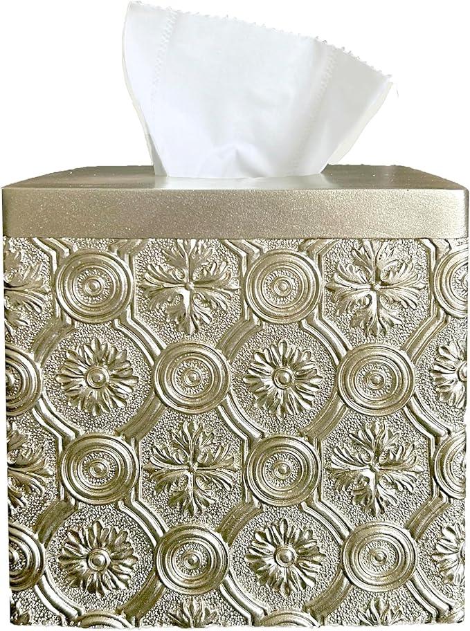 Hymmah Modern Square Tissue Box Cover Holder,Bathroom Accessories Decor Unique Design Tissue Box Cover for Bathroom Vanity Counter Tops Also Great for Bedrooms and Living Rooms (Gold) - ModernBath