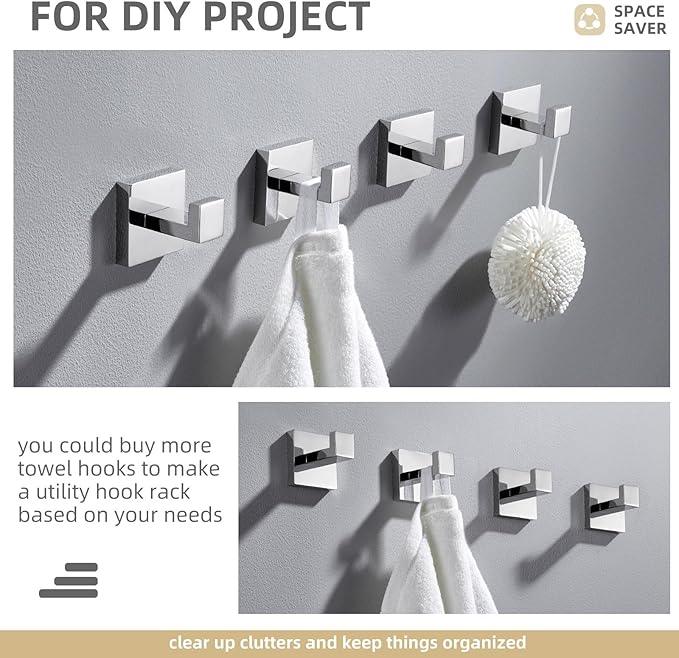 Angle Simple Towel Hooks, SUS 304 Stainless Steel Bathroom Towel Hooks, Wall Robe Coat Hanger, Polished Chrome, 2 Pack - ModernBath