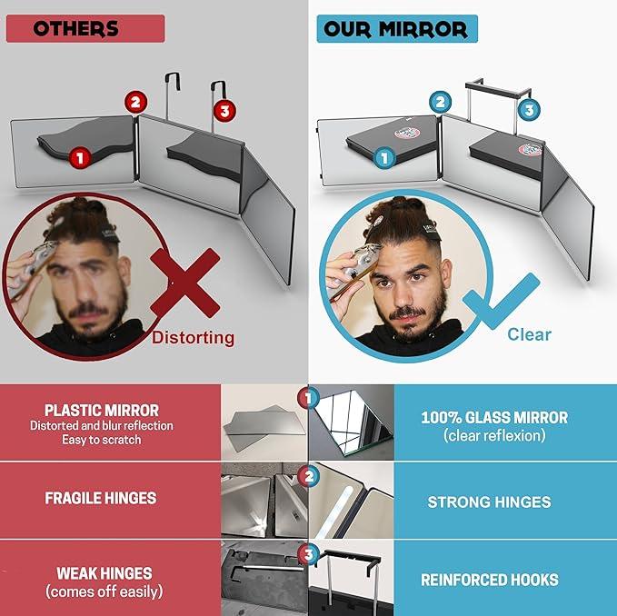 The 360 Mirror - 3 Way Mirror for Self Hair Cutting - Adjustable Trifold Barber Miror to Cut Your Own Hair - Tri Fold Self Haircut System for Men and Women Braiding - Three Sided Miror for Haircuts - ModernBath