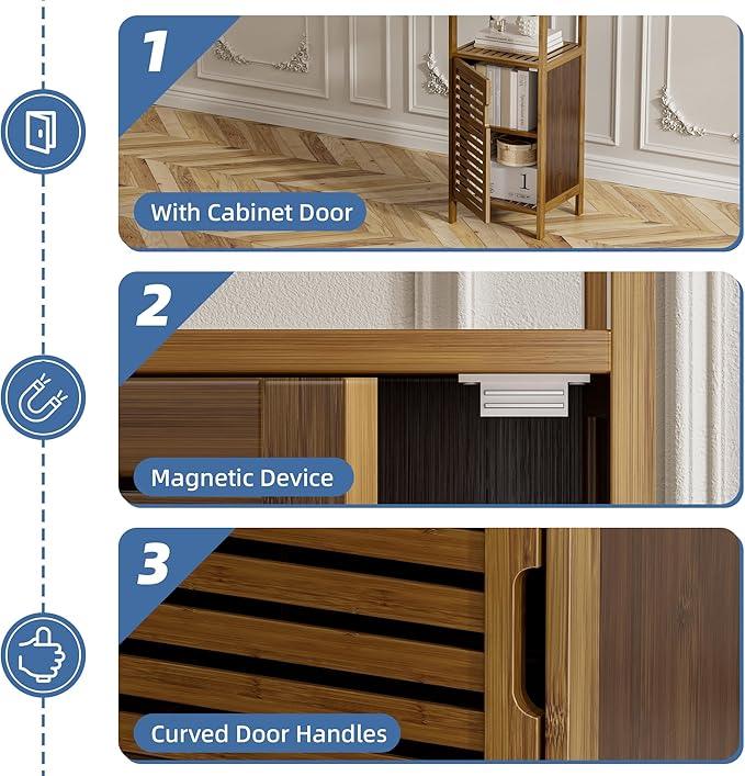 HITNET Bathroom Cabinet, Bamboo Floor Cabinet Free Standing, 4 Tier Sofa Side Storage Cupboard for Living Room Kitchen Bedroom, Walnut - ModernBath