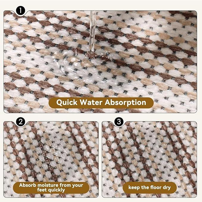 YDKGL Bathroom Rug Mat,Soft Non Slip Absorbent Water Bath Rug,Quick Dry Machine Washable Chenille Braided Shower Mat,Bath Mat for Bathroom Floor,Home Decor Accessories Coffee 24x35 - ModernBath
