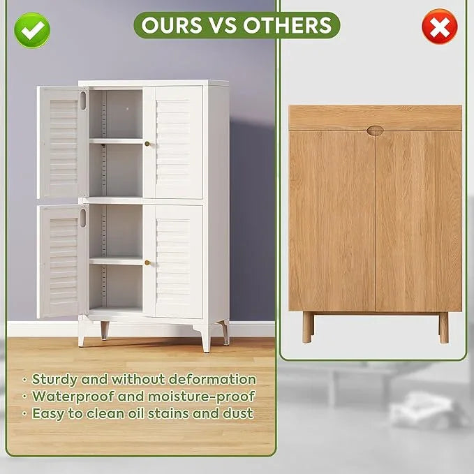 46''H Metal Small Bathroom Storage Cabinet with 4 Doors and Adjustable Shelves, Pantry Cabinet for Home, Kitchen, Assembly Required, White - ModernBath