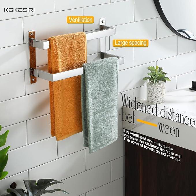 KOKOSIRI Towel Bars Hand Towel Holders 16 Inches Chrome Bathroom 2-Tiers Ladder Towel Rails Wall Mounted Towels Shelves Rack Polished Stainless Steel, B5008CH-L16 - ModernBath