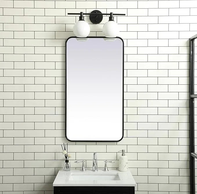 ARS Concepts Aura, Soft Corner Metal Rectangular Mirror 20X36 Inch in, Modern, Black - ModernBath