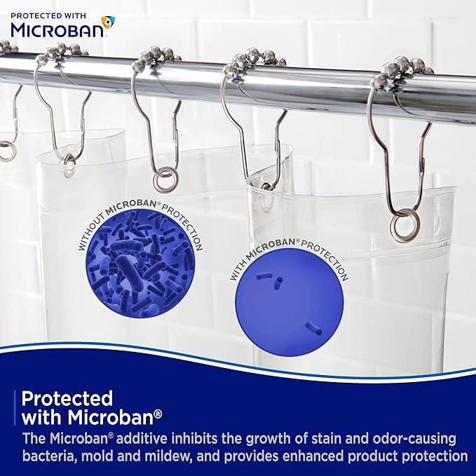 Kenney MB61168 Microban Protected Heavyweight 8 Gauge Waterproof PEVA Shower Curtain Liner with Rust-Resistant Metal Grommets and Weighted Magnetic Hem for Bathroom, 70" W x 72" H, Clear - ModernBath