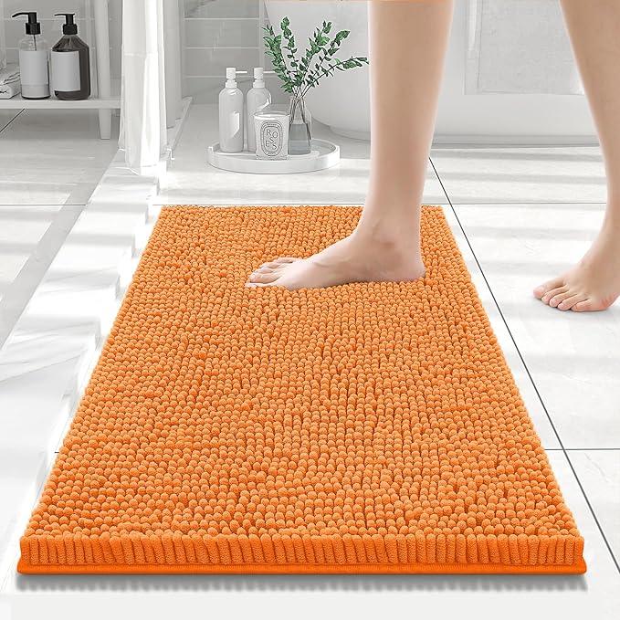 Smiry Luxury Chenille Bathroom Rugs 24x16, Extra Soft and Absorbent Shaggy Bath Mat, Machine Washable, Non-Slip Plush Carpet Runner for Tub, Shower, and Floor, Home Decor Accessories, Orange - ModernBath