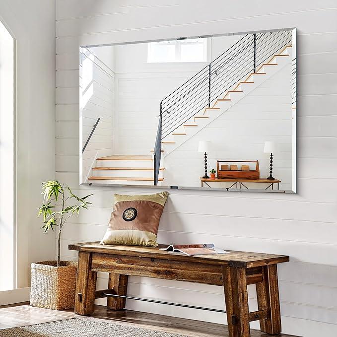 KOCUUY Beveled Mirror, 55x36 Inch Large Frameless Bathroom Mirror for Over Sink, Upgraded Shatterproof Beveled Unframed Design Mirror for Bathroom, Bedroom, Hang Horizontal/Vertical - ModernBath