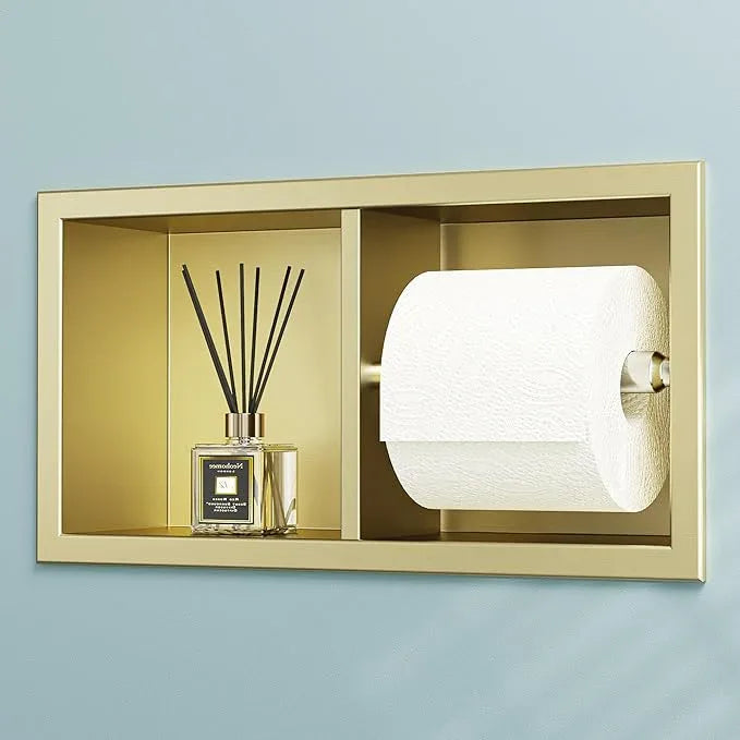 Neodrain Dual Roll Recessed Toilet Paper Holder - 304 Stainless Steel, Hidden in-Wall Design, Simple Loading and Unloading, Space-Saving for Modern Bathrooms（Gold - ModernBath