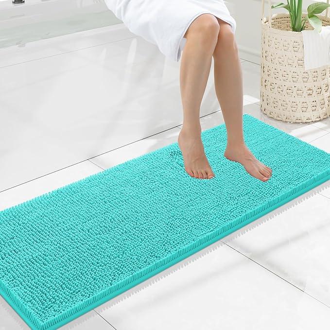 Smiry Luxury Chenille Bathroom Rugs 47x17, Extra Soft and Absorbent Shaggy Bath Mat, Machine Washable, Non-Slip Plush Carpet Runner for Tub, Shower, and Floor, Home Decor Accessories, Turquoise - ModernBath