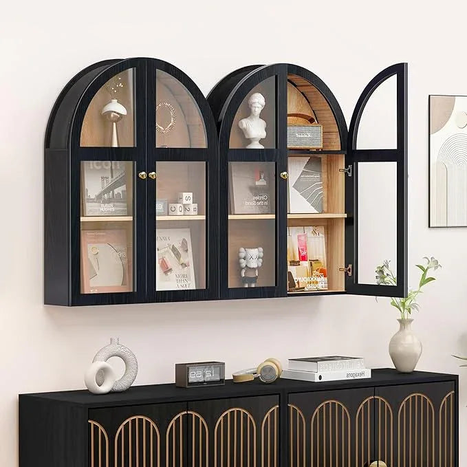 Arched Bathroom Wall Cabinet, Arch Medicine Cabinet Wall Mounted with Acrylic Doors, Wall Over The Toilet Storage Cabinet with Adjustable Shelves for Laundry Room, Kitchen (Black) - ModernBath