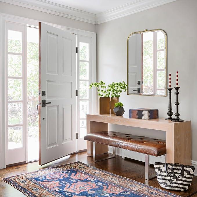 POZINO Brushed Gold Beveled Mirror, 20"x30" Arched Mirror for Over Sink, Rounded Rectangle Mirrors with Stainless Steel Frame, Brass Vanity Wall Mirrors for Bathroom Bedroom Living Room Entryway - ModernBath