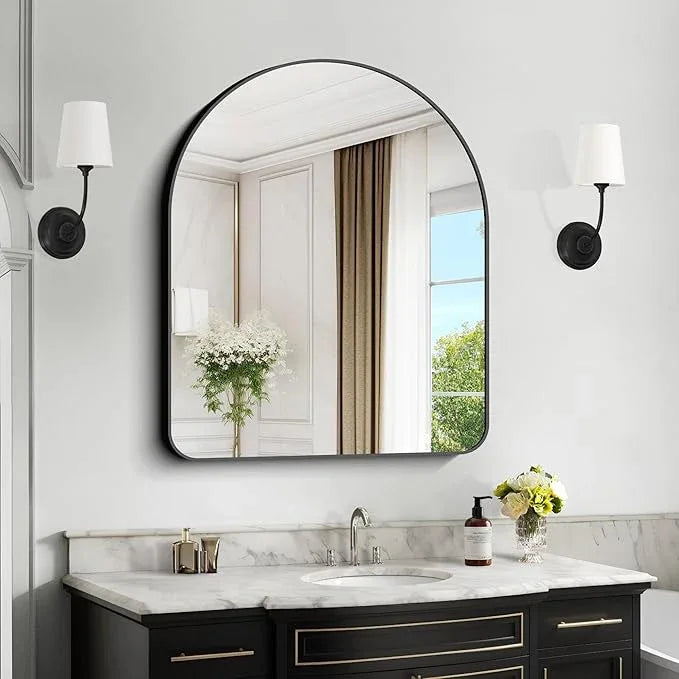 Arched Bathroom Mirror, 30"x36" Black Arched Mirror for Bathroom, Wall Mounted Mirror, Black Vanity Wall Mirror w/Metal Frame for Bedroom, Entryway, Living Room, Hanging or Leaning Against Wall - ModernBath