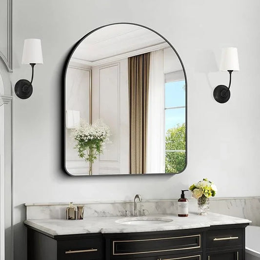 Arched Bathroom Mirror, 30"x36" Black Arched Mirror for Bathroom, Wall Mounted Mirror, Black Vanity Wall Mirror w/Metal Frame for Bedroom, Entryway, Living Room, Hanging or Leaning Against Wall - ModernBath