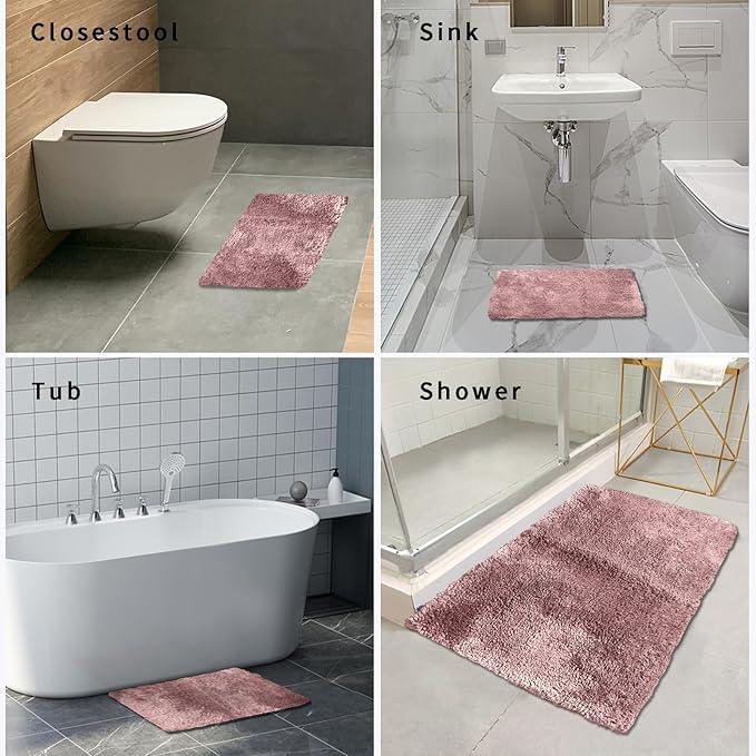 FIFU Bathroom Rugs 20" W x 32" L, Bath Mat for Bathroom, Bedroom, Laundry Room & Kitchen, Non-Slip Rubber Latex Backing, Extra Soft and Absorbent Microfiber Carpet, Machine Washable Rug, Pink - ModernBath