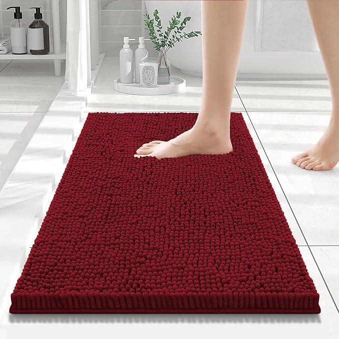Smiry Luxury Chenille Bathroom Rugs 24x16, Extra Soft and Absorbent Shaggy Bath Mat, Machine Washable, Non-Slip Plush Carpet Runner for Tub, Shower, and Floor, Home Decor Accessories, Red - ModernBath