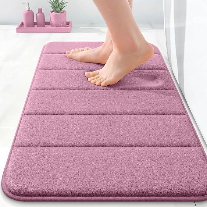 OLANLY Memory Foam Bath Mat 24x16, Super Soft Absorbent Bathroom Rugs, Quick Dry, Machine Washable Shower Floor Rugs, Bathmat Carpet, Bathroom Home Decor Accessories, Deep Plum - ModernBath